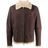 Mens Brown Suede Jacket With Sherpa Collar